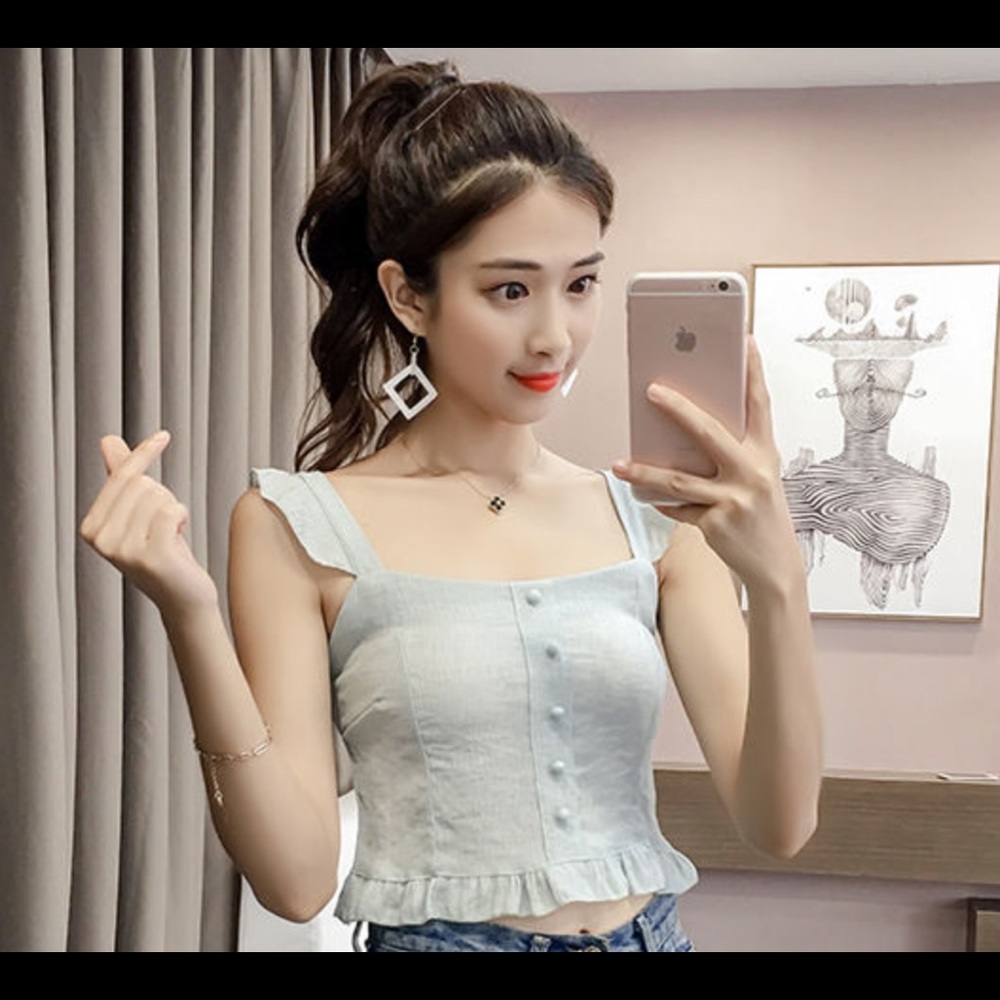 Pale sage ruffle top